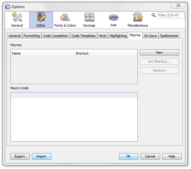 Options-Fenster von NetBeans 7.3